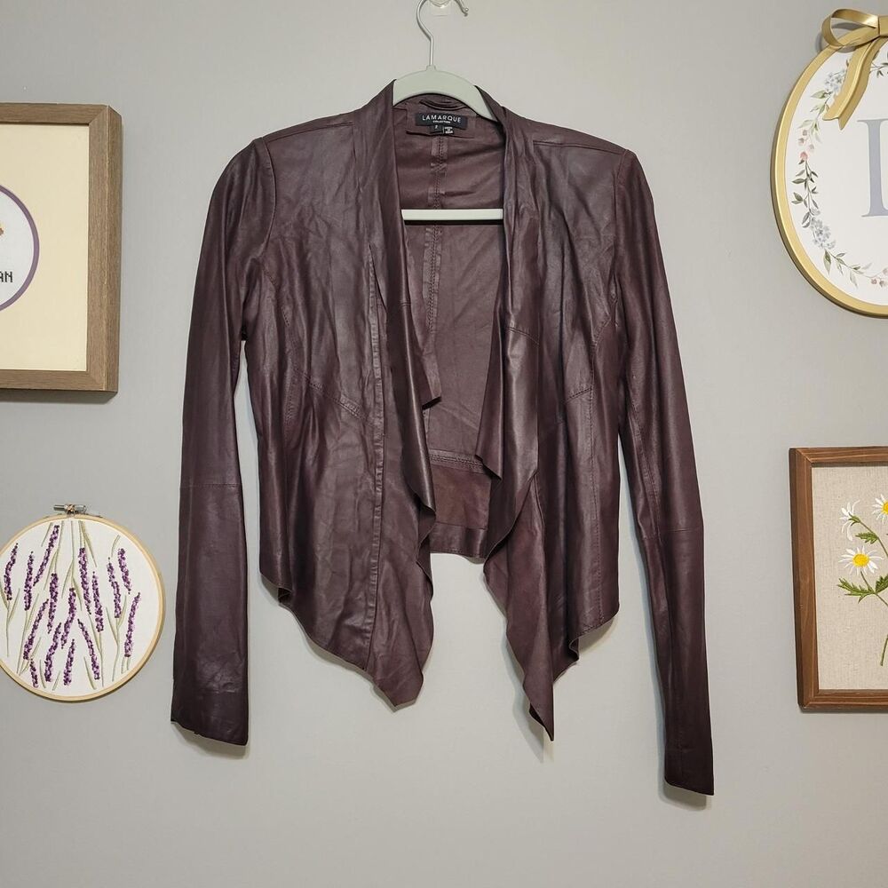 Lamarque Zura Dark Brown Draped Front Genuine Leather Jacket Revolve Lux